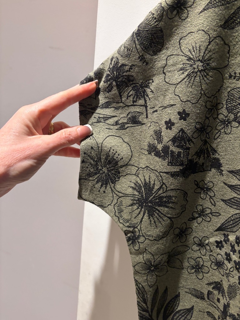 Christopher & Banks Olive Green Floral Knit Tee - Picture 4 of 5